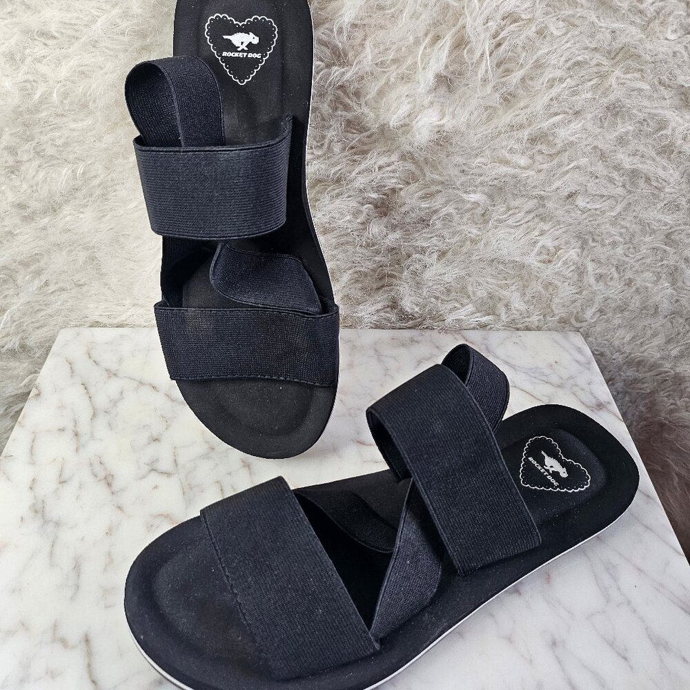 Rocket Dog Women’s Black Super Soft Plush Sandals Strap Size: US 8